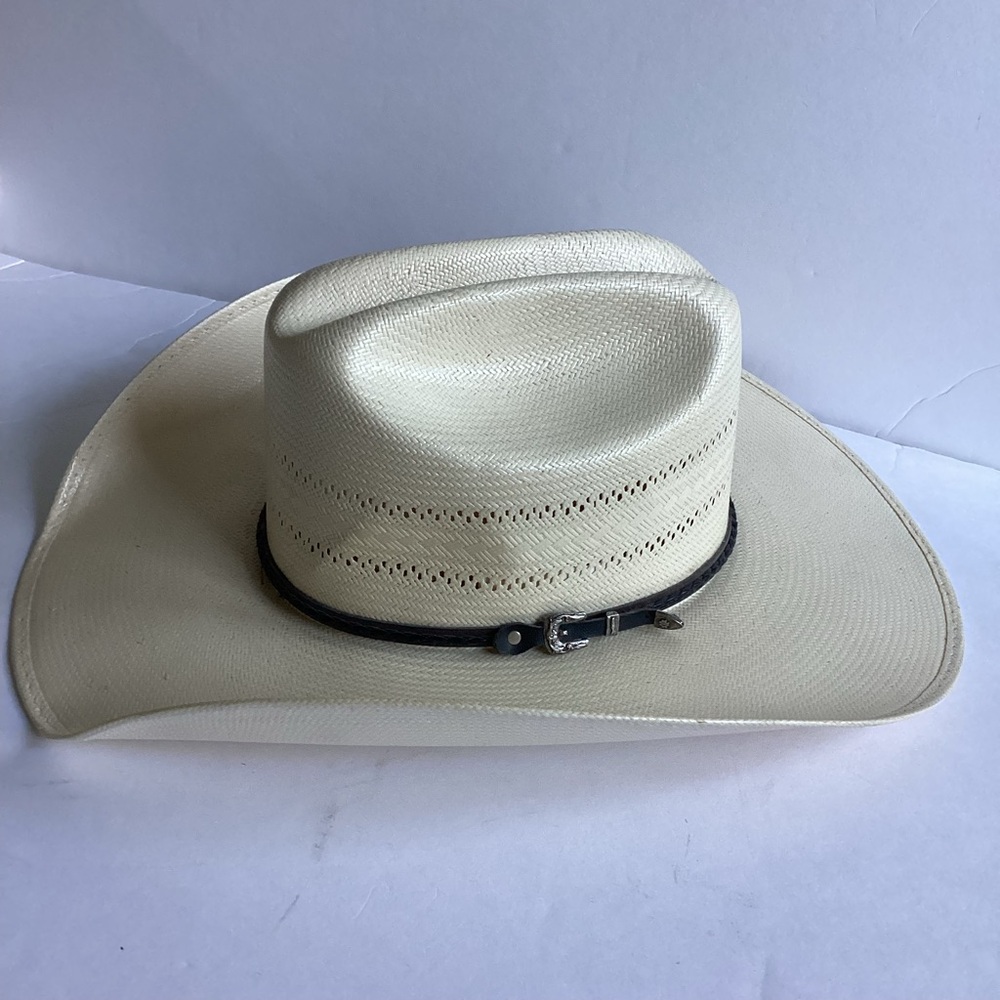Larry Mahan 10X Straw Cowboy Hat Ivory Vented Crown Milano Hat Co Size 7 1/8 - Picture 14 of 16